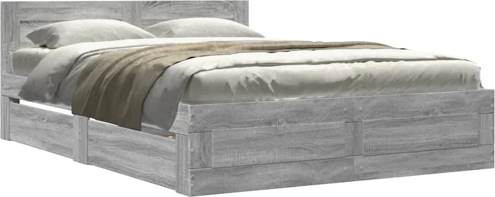 vidaXL szürke sonoma színű szerelt fa ágykeret fejtámlával 120x200 cm