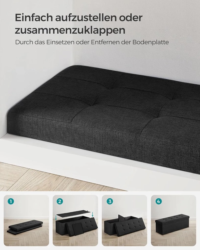 tárolós ülőke – összecsukható pad, 38 × 110 × 38 cm, tintafekete színben