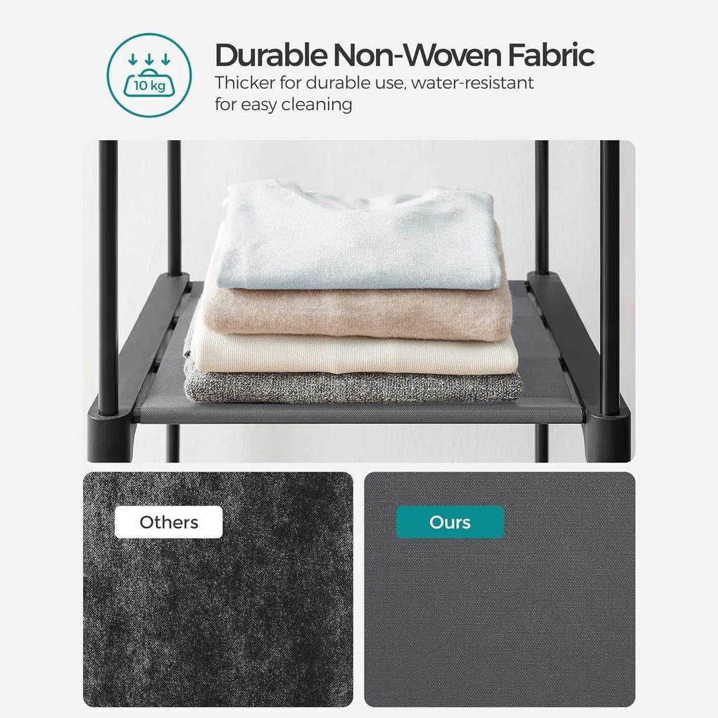 Ruhatároló szervező, mobil szövet ruhásszekrény akasztókkal 140 x 43 x 174 cm, szürke