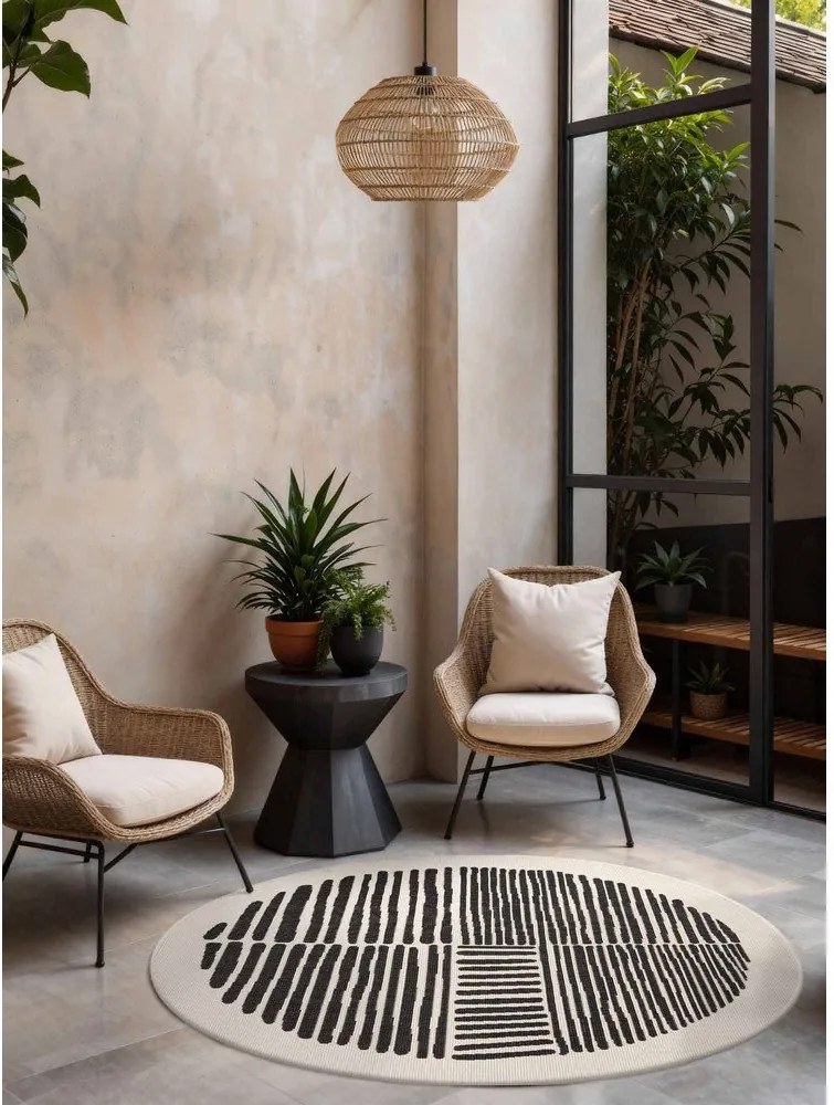 Fekete-krémszínű kerek kültéri-beltéri szőnyeg ø 200 cm Haringey Bounds – Ted Baker