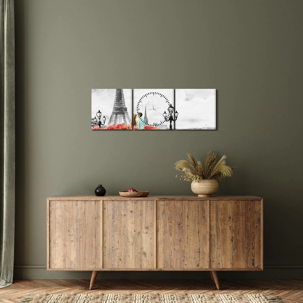 Kép - szerelmesek Párizsban (órával) (90x30 cm)