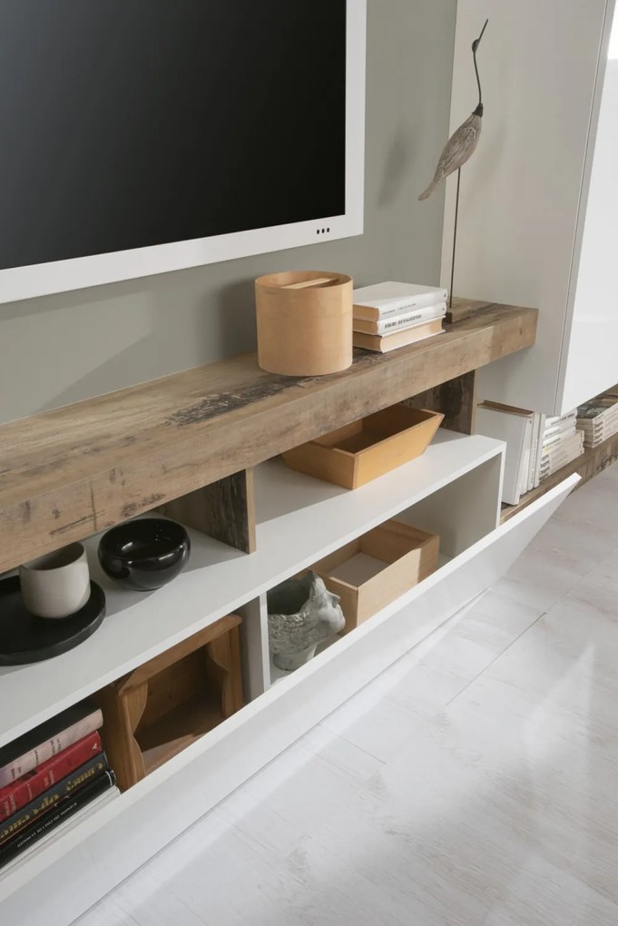 Hamburg TV állvány fehér, pero tölgy 219 cm