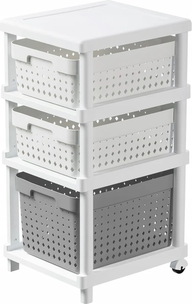 Kosáros Könyvespolc Fürdőszobai polc Kerekes Kosarak Fehér Szürke 36x31x66cm