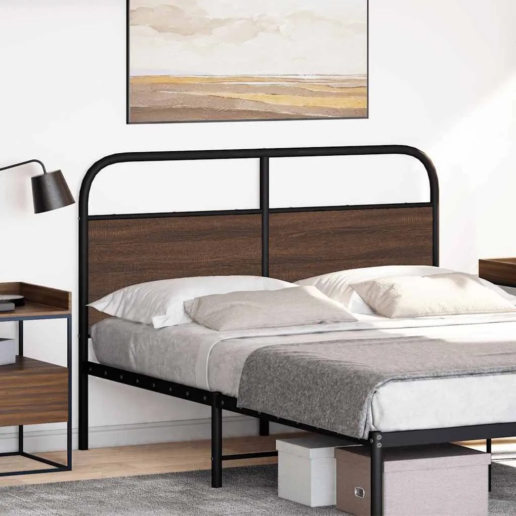 barna tölgy színű acél és szerelt fa fejtámla 120 cm