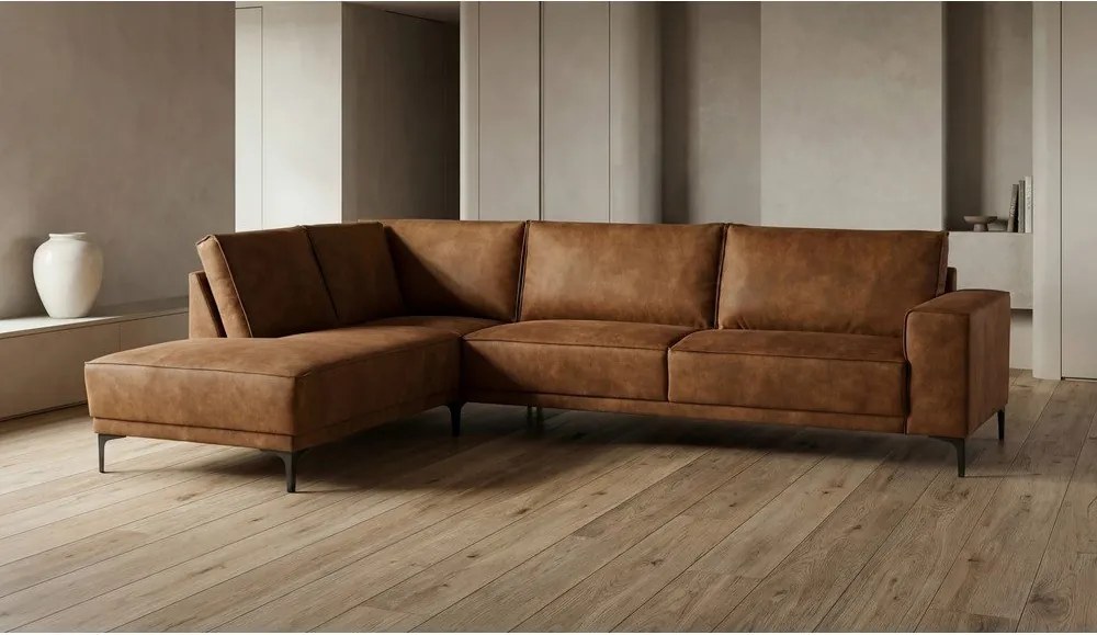 Konyakbarna bőrutánzat sarokkanapé (bal oldali) Copenhagen – Scandic