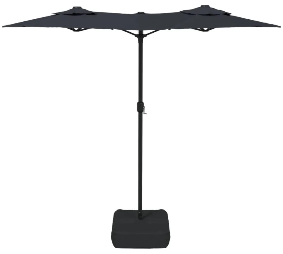 fekete dupla tetős napernyő LED-ekkel 316x145 cm