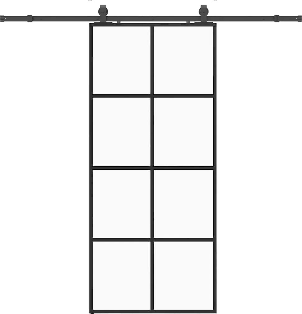 vidaXL fekete ESG üveg tolóajtó fémszerelvény-szettel 90x205 cm