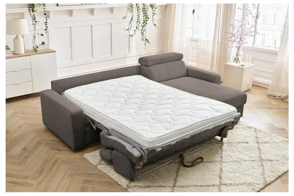 Szürkésbarna kordbársony kinyitható sarokkanapé (variálható) Monaco – Bobochic Paris