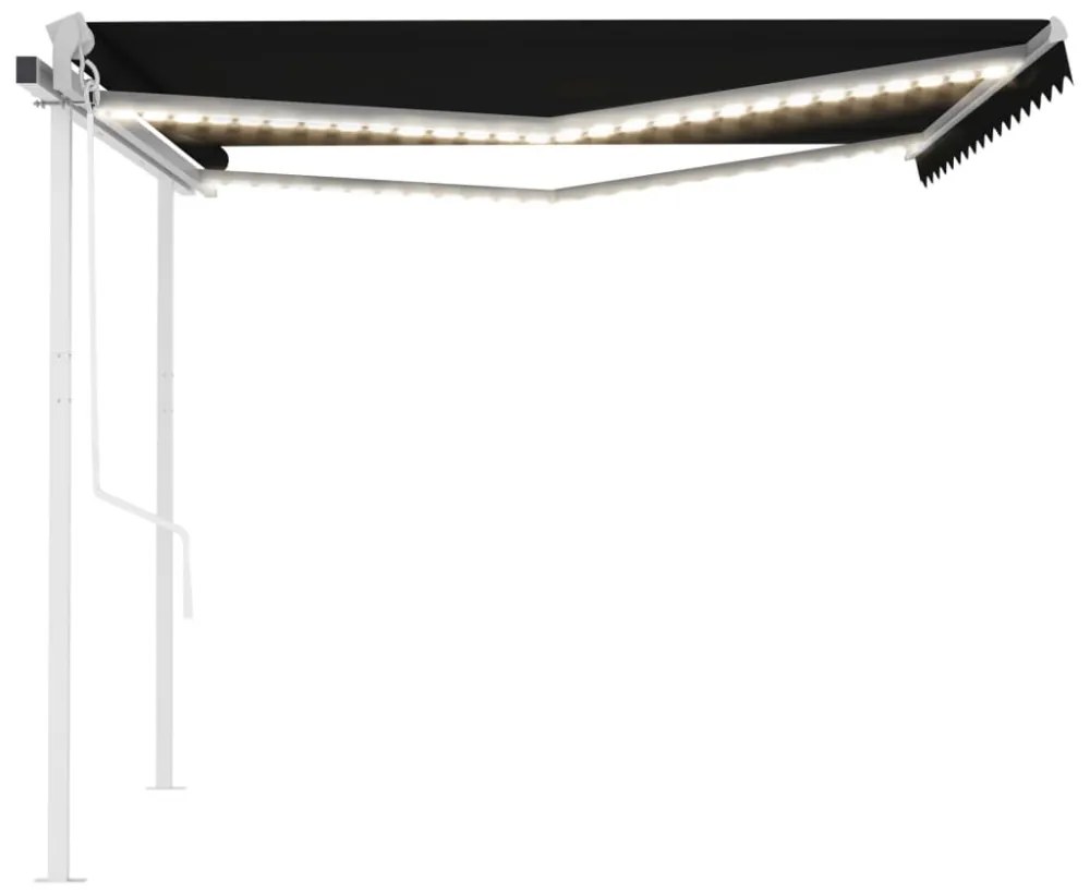 antracitszürke szélérzékelős és LED-es napellenző 4,5 x 3 m