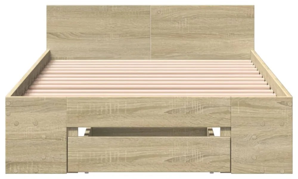 sonoma tölgy színű szerelt fa ágykeret fiókkal 100 x 200 cm