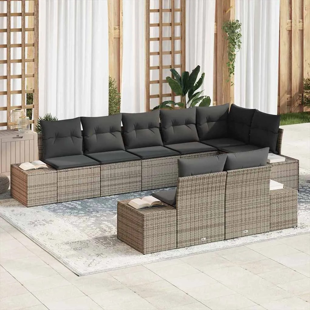Kerti Kanapé Szett 8 pcs Szürke 319 x 154 x 85 cm Poli rattan