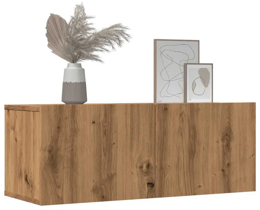 2 db kézműves tölgy falra szerelhető TV-szekrény 80x30x30 cm