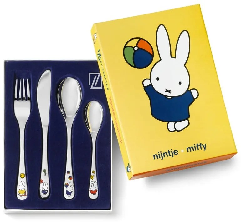Ezüstszínű rozsdamentes acél gyerek evőeszköz 4 db-os Miffy – Zilverstad