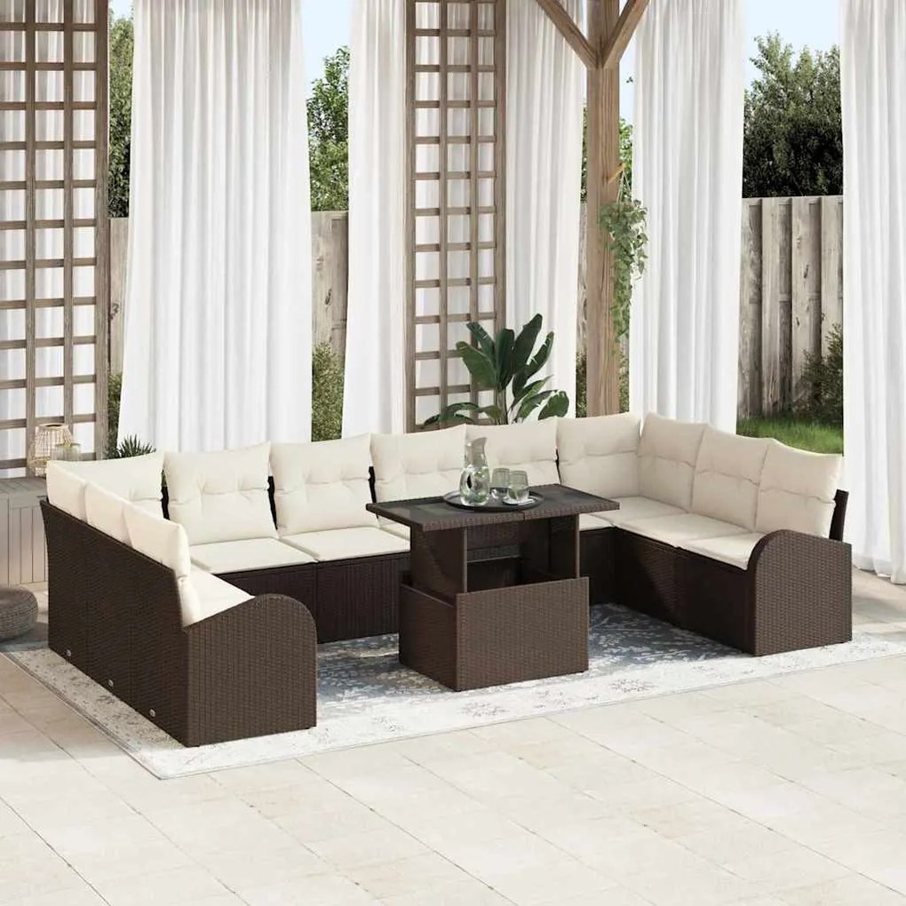 Kerti Kanapé Szett 11 pcs Barna és krémszínű 100 x 55 x 73 cm