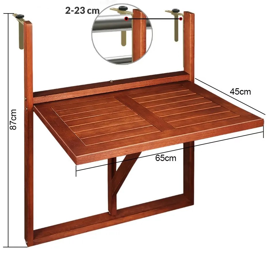 Deuba Erkélyasztal - 65x45x87 cm