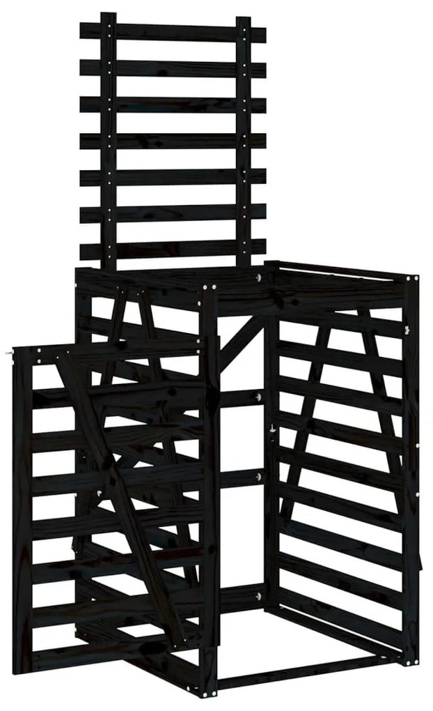 fekete tömör fenyőfa szemeteskuka tároló 84x90x128,5 cm