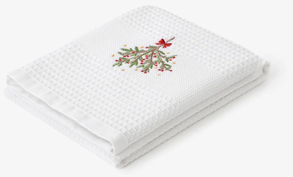 Goldea karácsonyi hímzett waffle konyharuha - fagyöngy fehér alapon 50 x 70 cm