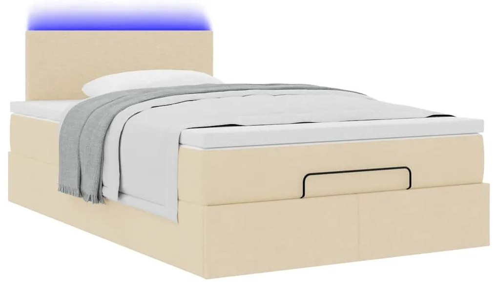 krémszínű szövet ottomán ágy matraccal &amp; LED-ek 120x190cm