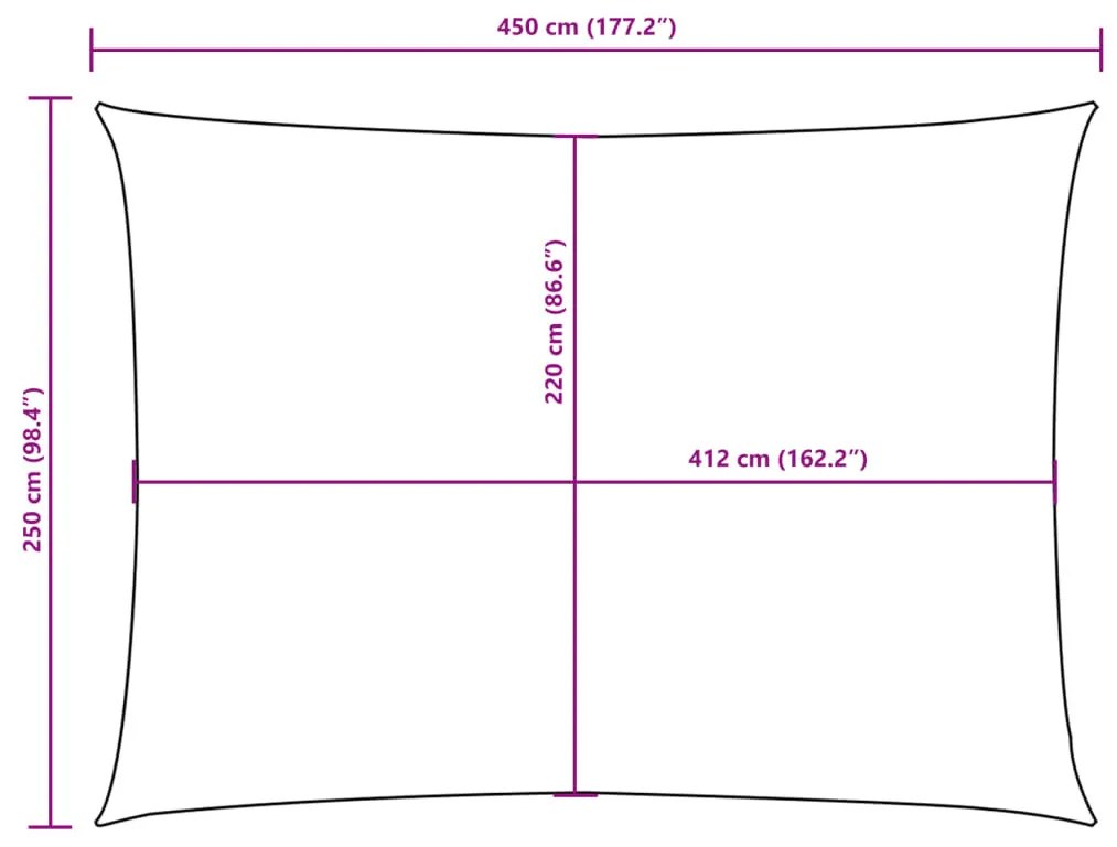 fehér téglalap alakú oxford-szövet napvitorla 2,5 x 4,5 m