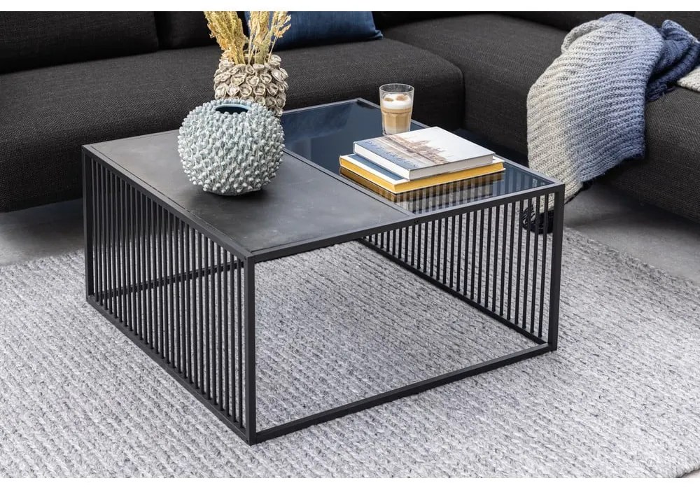 Fekete dohányzóasztal üveg asztallappal 80x80 cm Strington – Actona