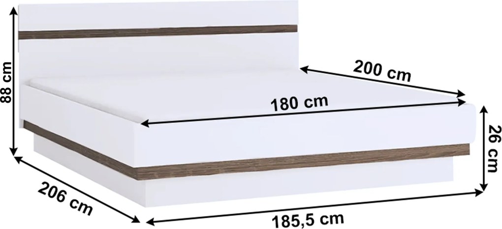 Ágy 180, fehér extra magas fényű HG/sonoma tölgy sötét trufla, LYNATET TYP 93