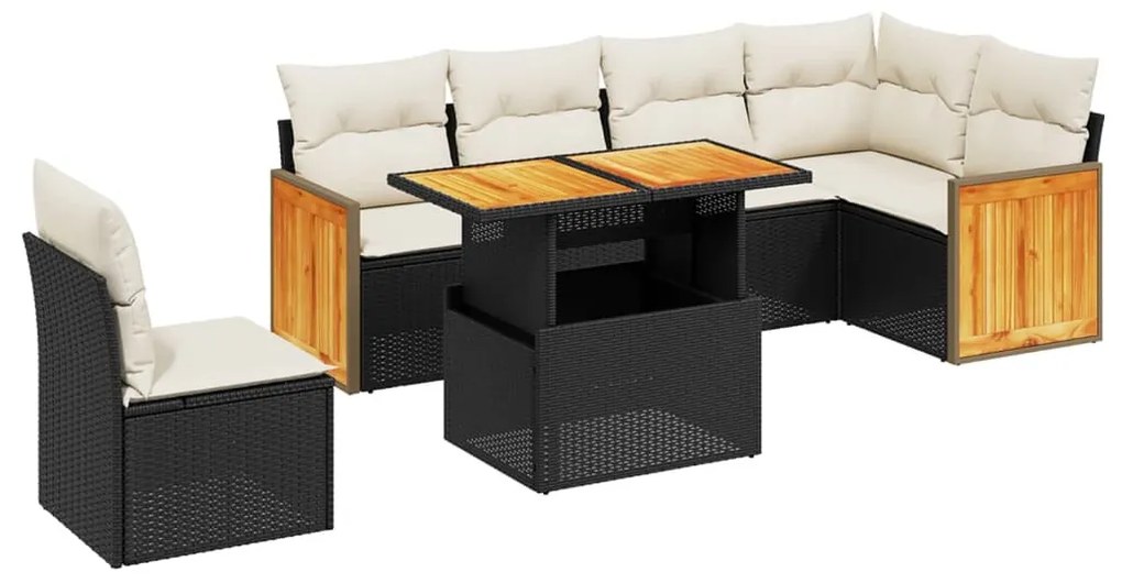 7 részes fekete polyrattan kerti ülőgarnitúra párnával