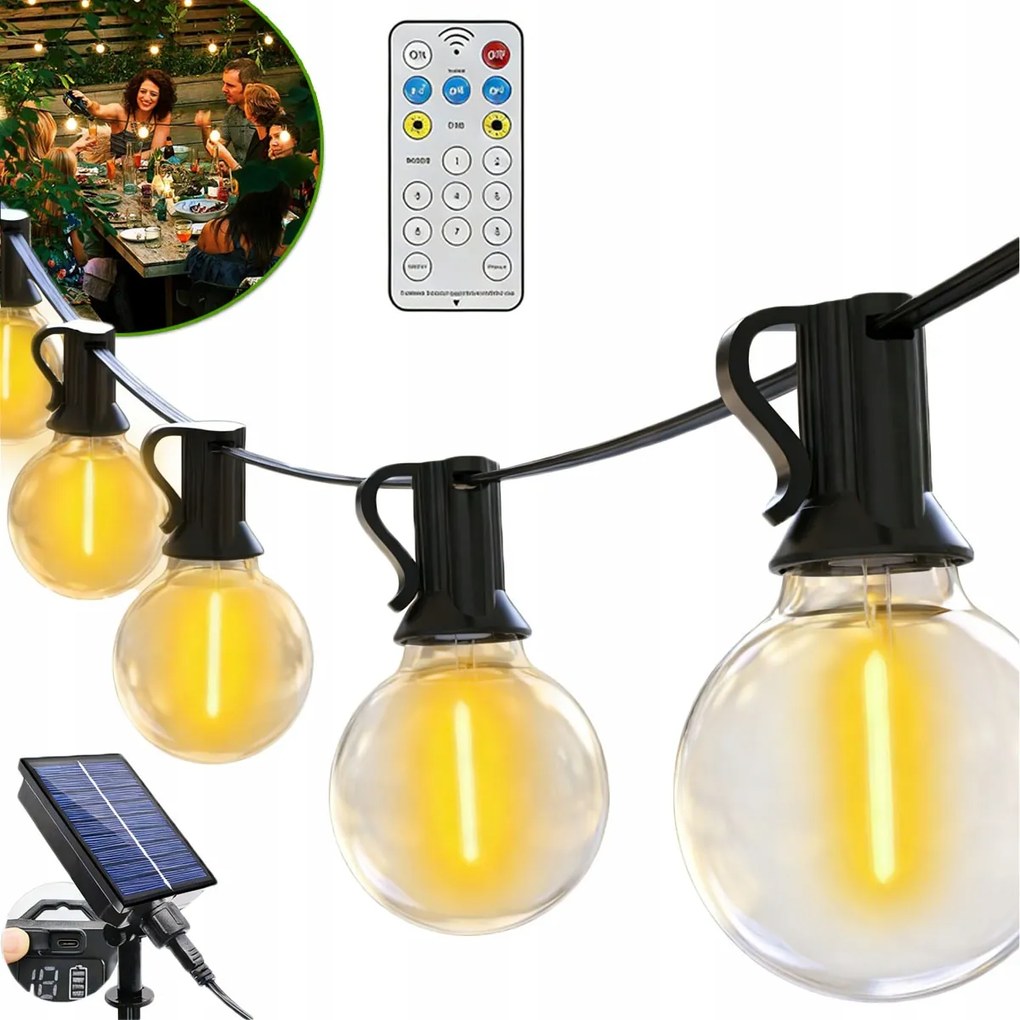 Kerti Girland Napelemes Gömbök 10M Led Lámpa Fehér Meleg Szett IP65