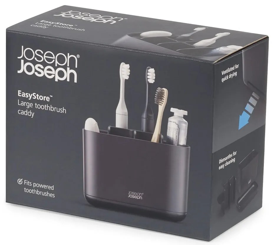 Fekete műanyag fogkefetartó állvány EasyStore – Joseph Joseph