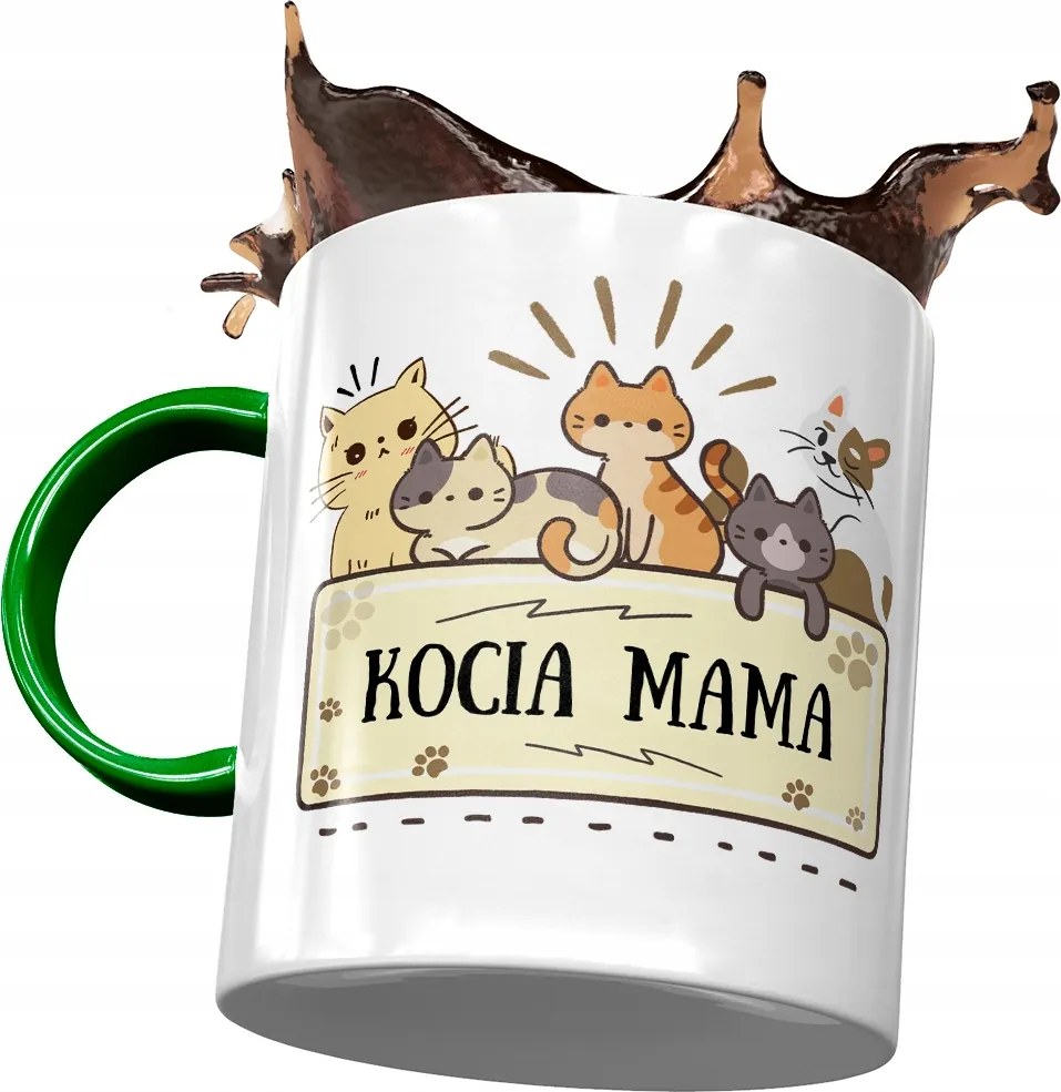 Zöld bögre cicával Aranyos ajándék fényképes nyomtatással