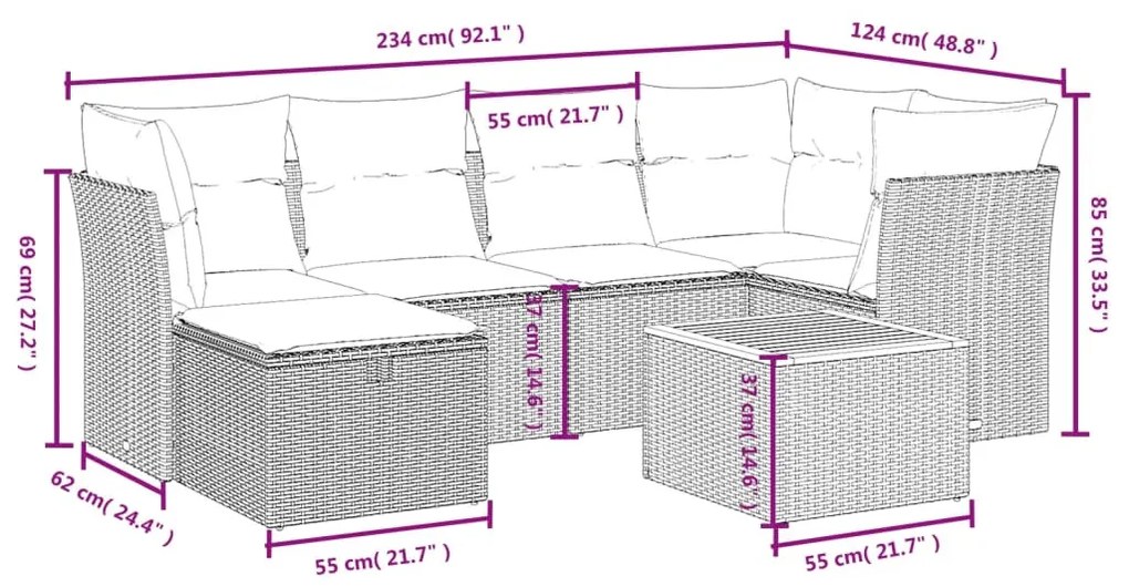 7 részes szürke polyrattan kerti ülőgarnitúra párnákkal