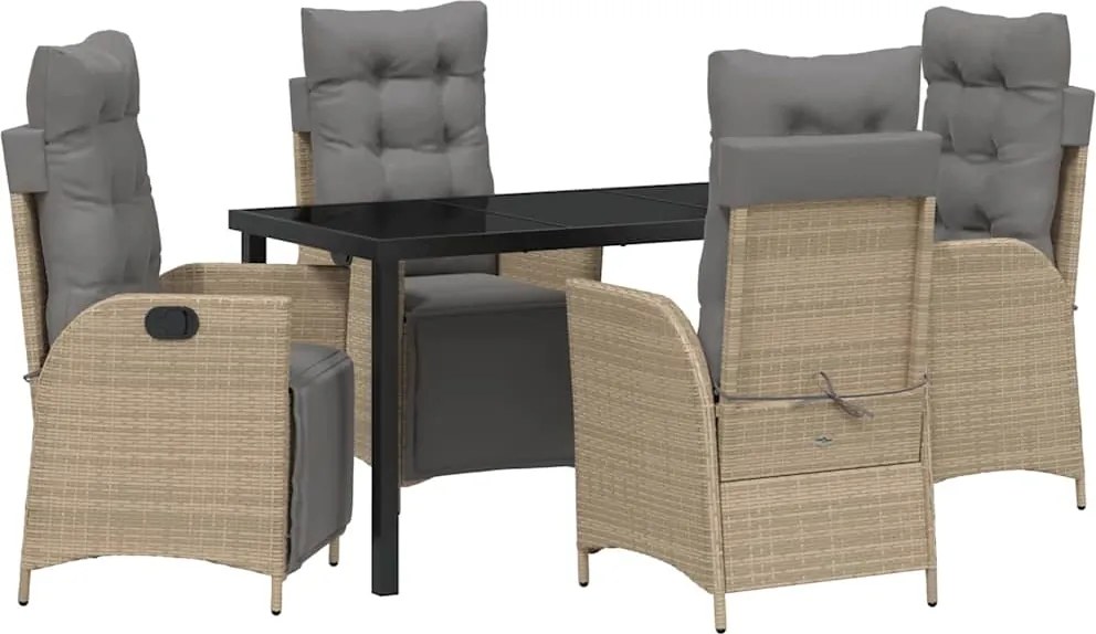vidaXL Kert étkező szett párnával 5 pcs Bézs polirattan