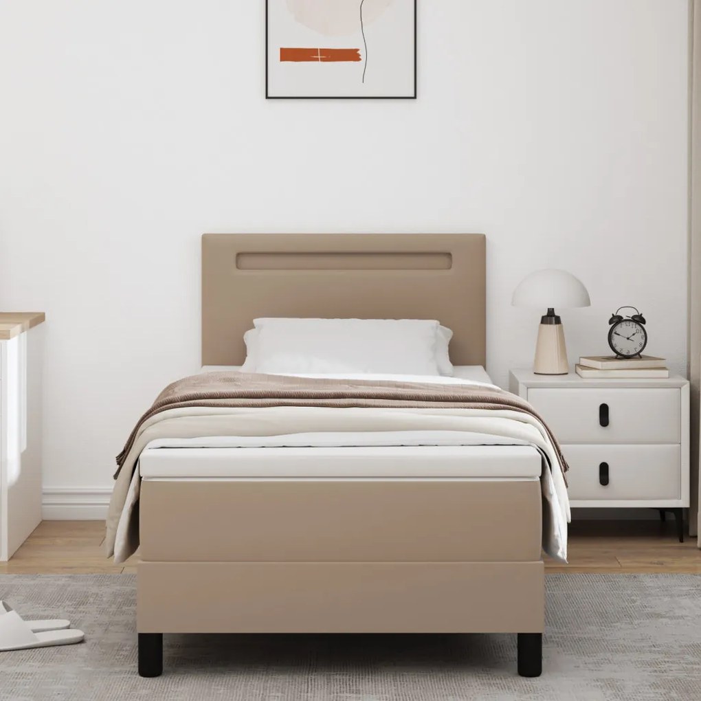 Boxspring Ágy Matraccal, Kávébarna, 100 x 200 cm, Műbőr
