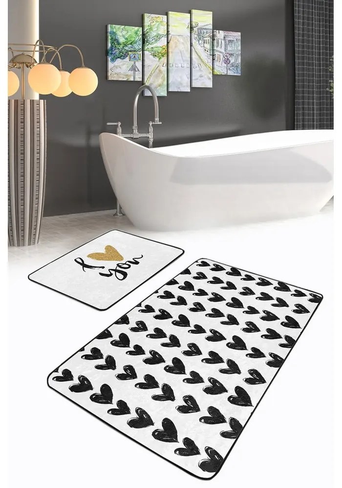 Fehér-fekete fürdőszobai kilépő szett 2 db-os 60x100 cm – Mila Home