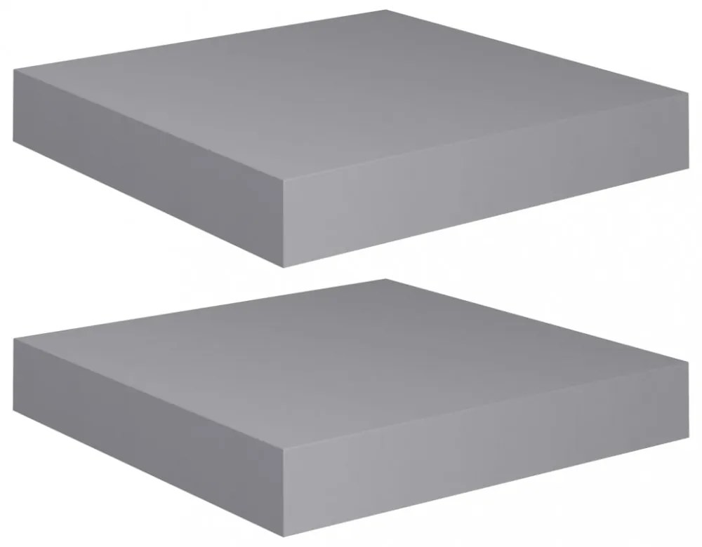 2 db szürke MDF lebegő fali polc 23 x 23,5 x 3,8 cm