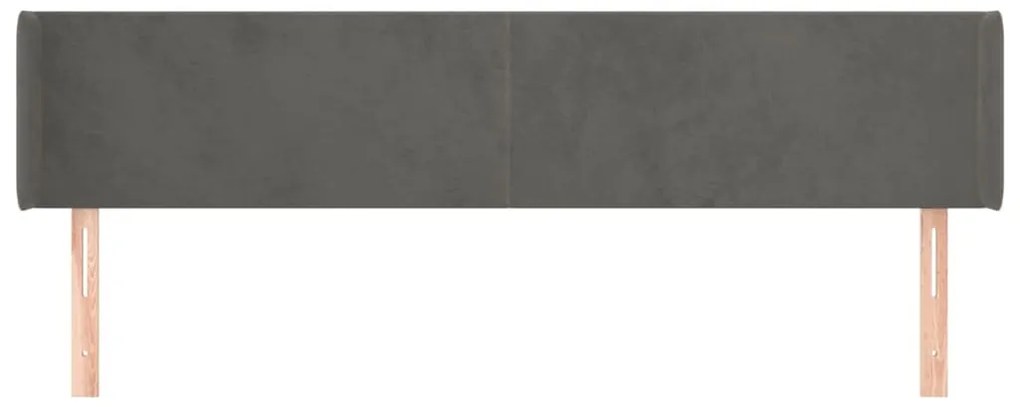 sötétszürke bársony szárnyas fejtámla 163x16x78/88 cm