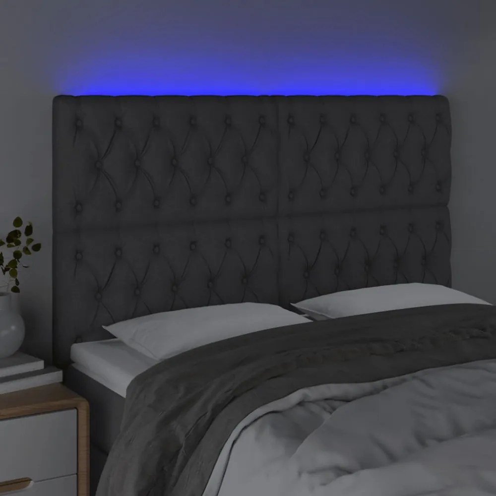 sötétszürke szövet LED-es fejtámla 144x7x118/128 cm