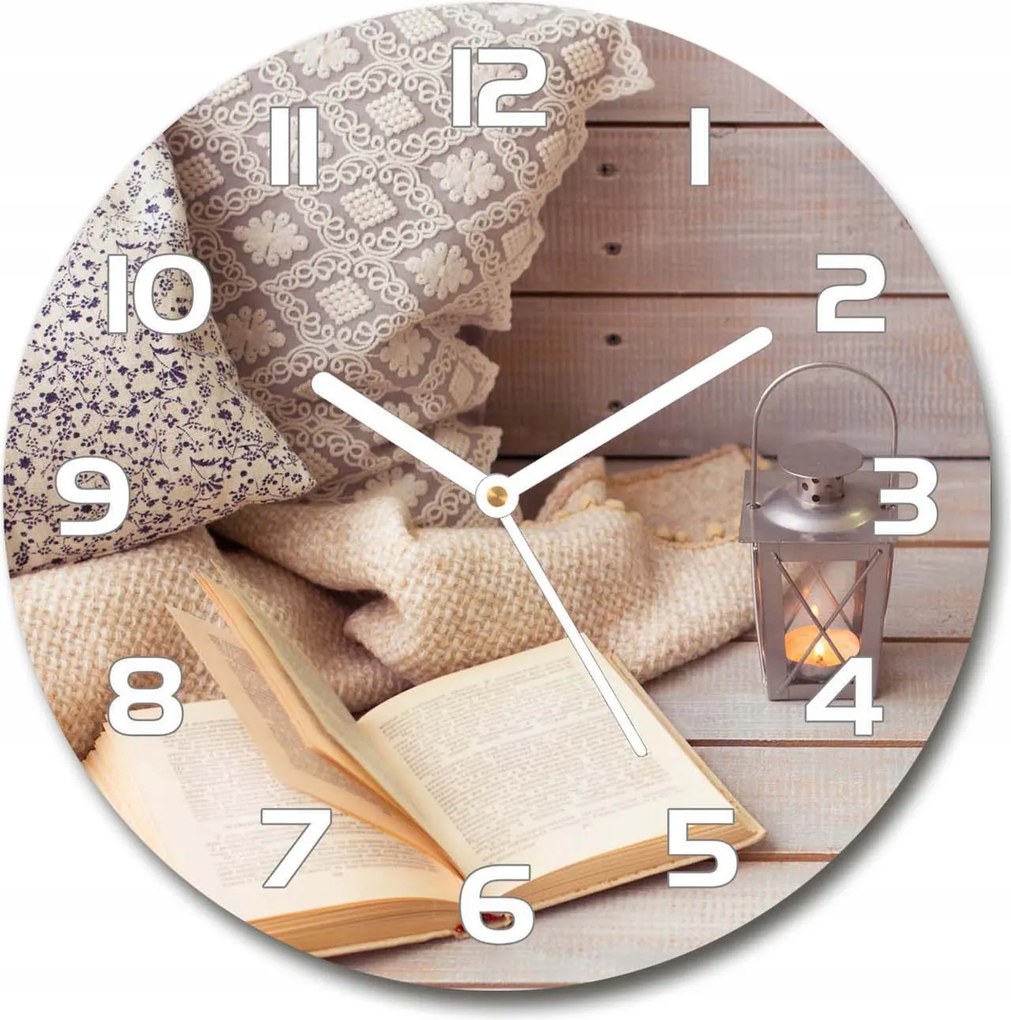 Üveg falióra kerek Pihenés könyvvel 30 cm