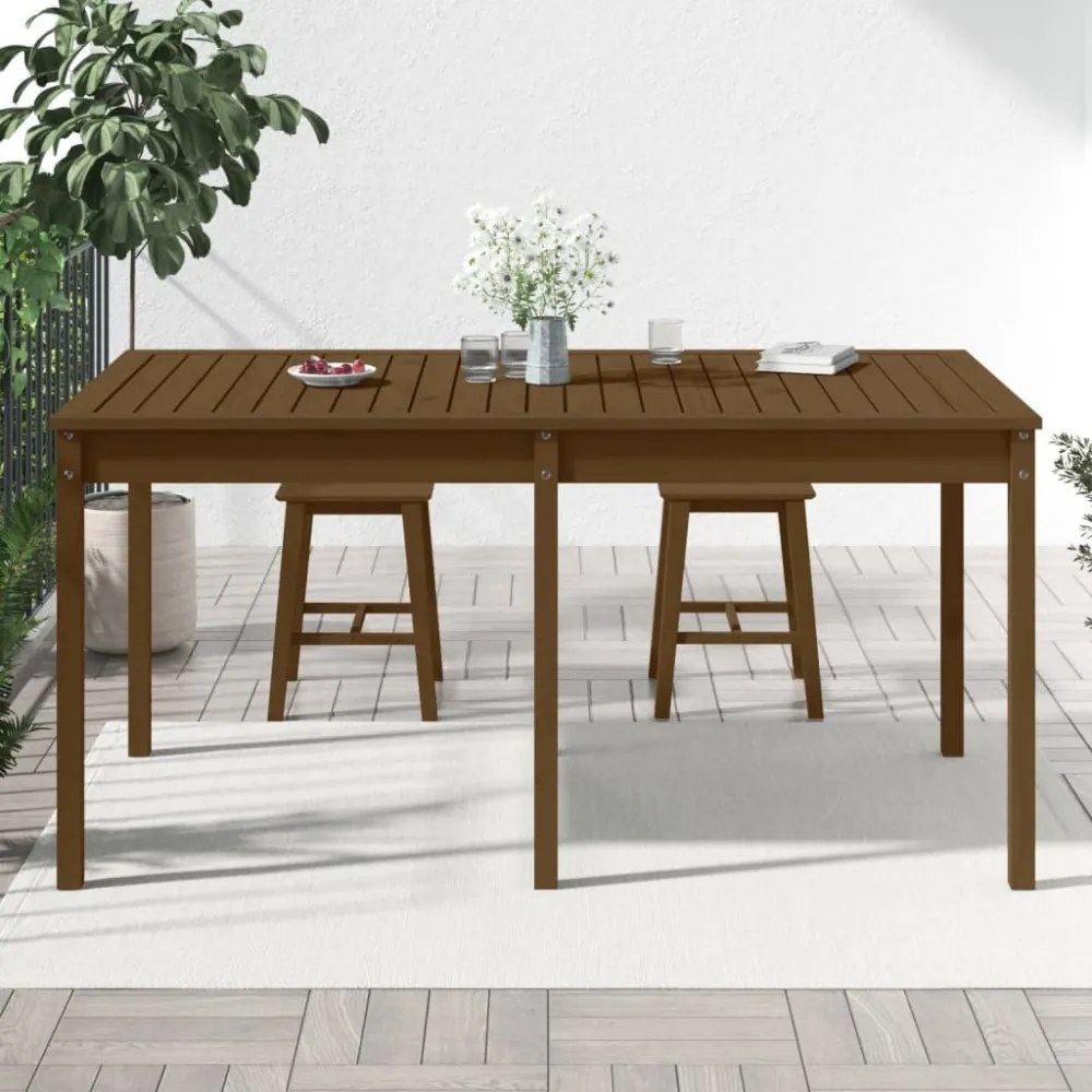 mézbarna tömör fenyőfa kerti asztal 159,5 x 82,5 x 76 cm