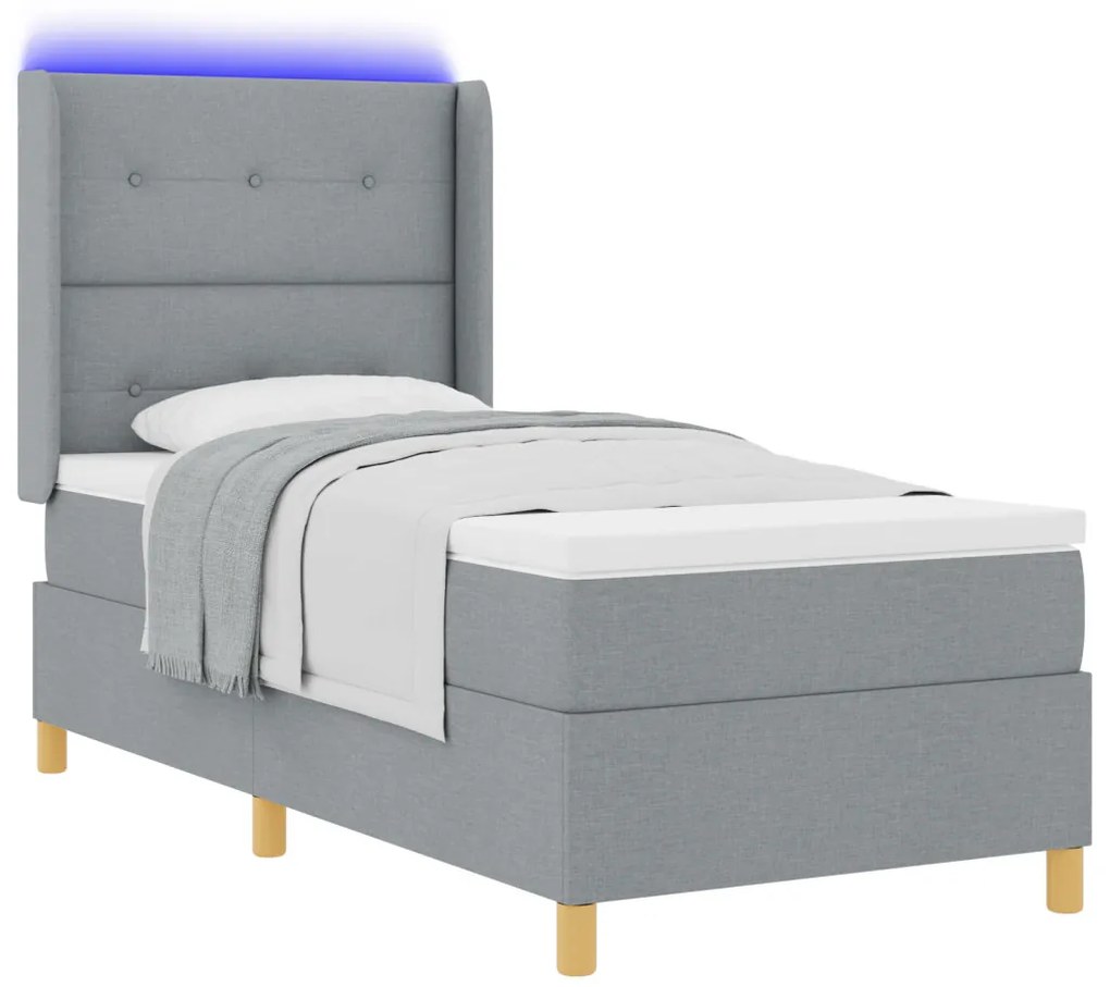 Boxspring Ágy Matracokkal &amp; LED Fény Szürke 90x190 cm Szövet