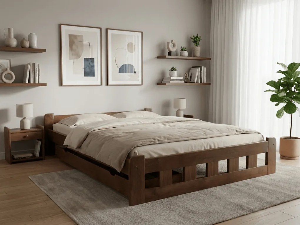 Naomi magasított ágy 180x200 cm, tölgyfa Ágyrács: Léces ágyrács, Matrac: Deluxe 10 cm matrac