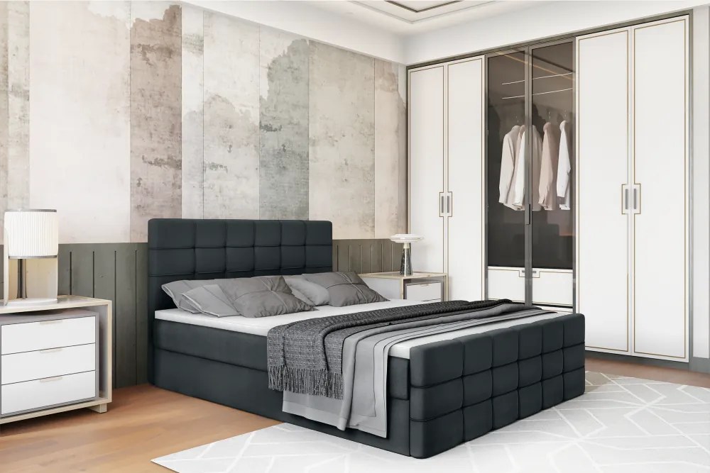 Boxspring ágy, 140x200, szürke, BEST