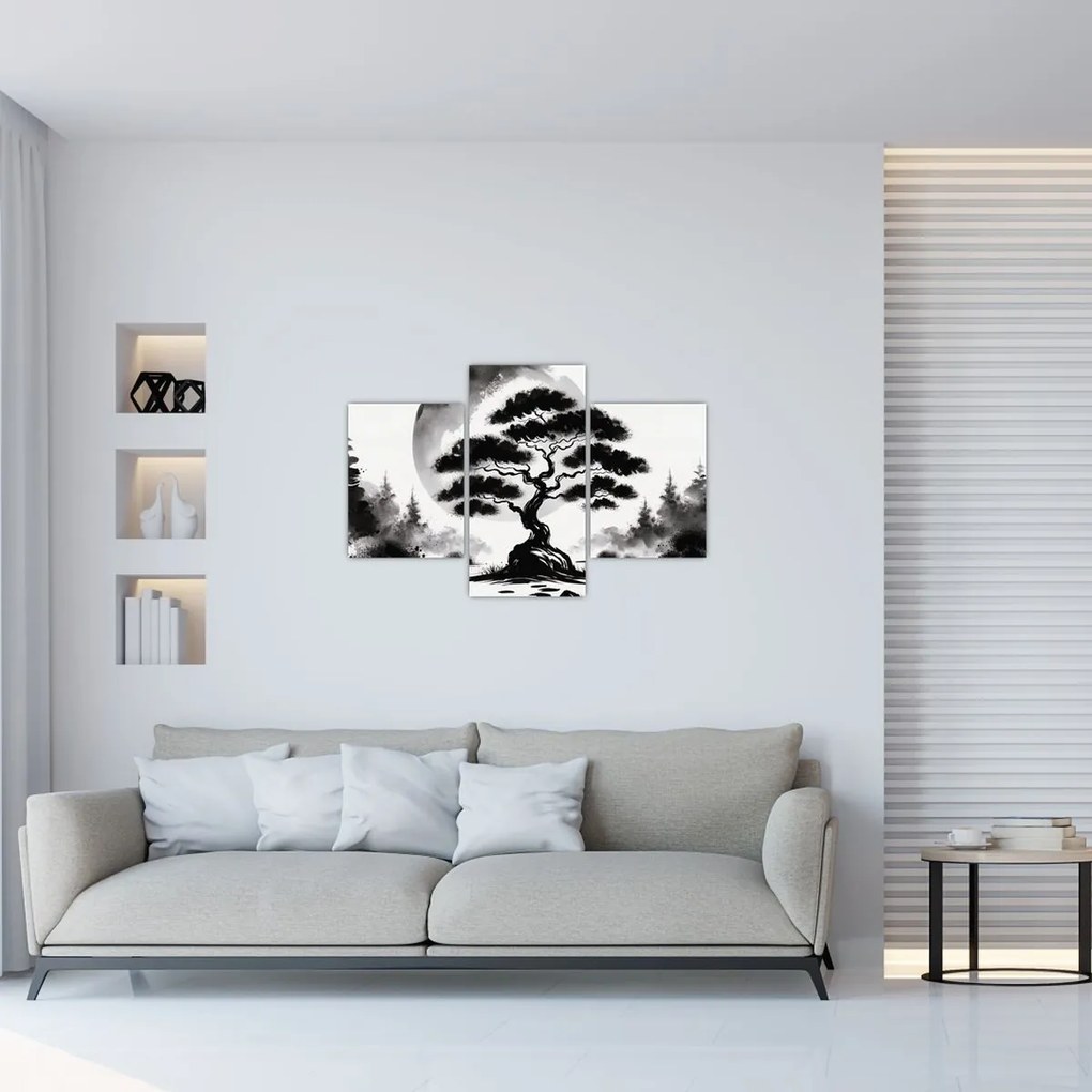 Kép – Fekete-fehér bonsai (90x60 cm)