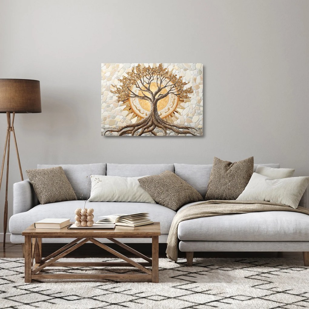 Üveg kép – Arany életfa mozaikban (70x50 cm)