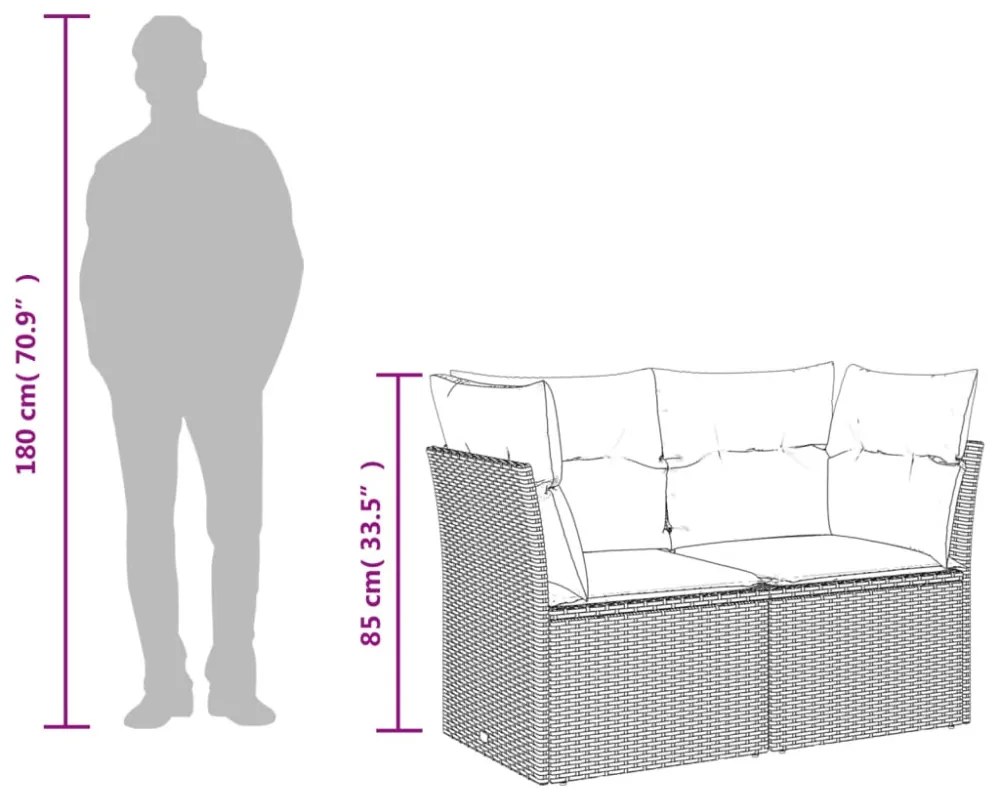 2 személyes fekete polyrattan kerti kanapé párnával