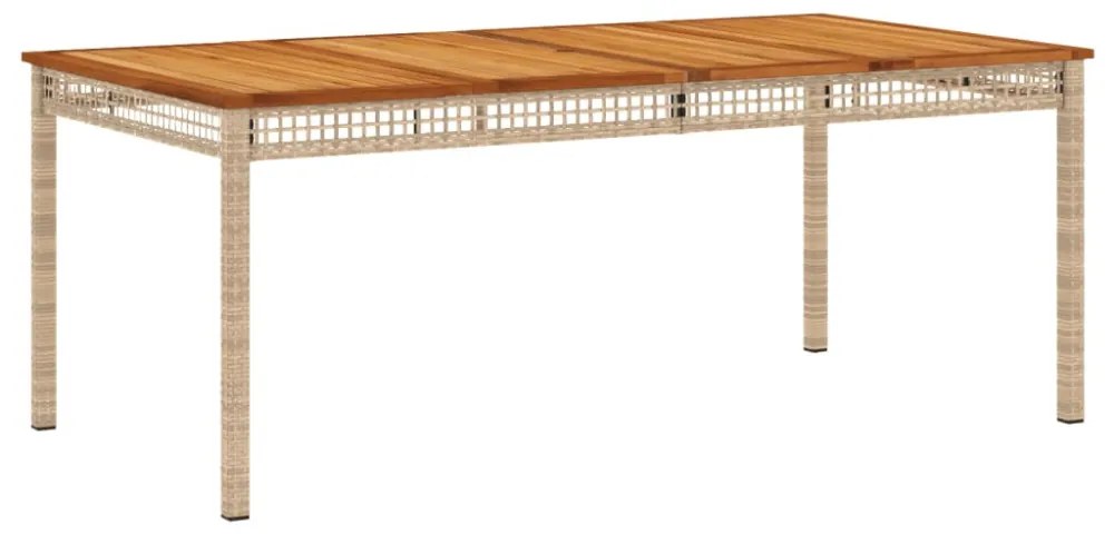 bézs polyrattan és akácfa kerti asztal 180 x 90 x 75 cm