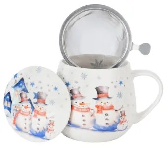 Karácsonyi hóemberes porcelán szűrős bögre díszdobozban Snowman