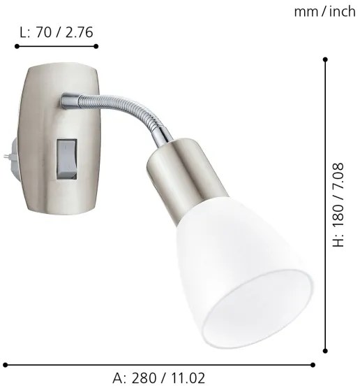 EGLO 92935 - Konnektoros fali lámpa DAKAR 3 1xE14/25W