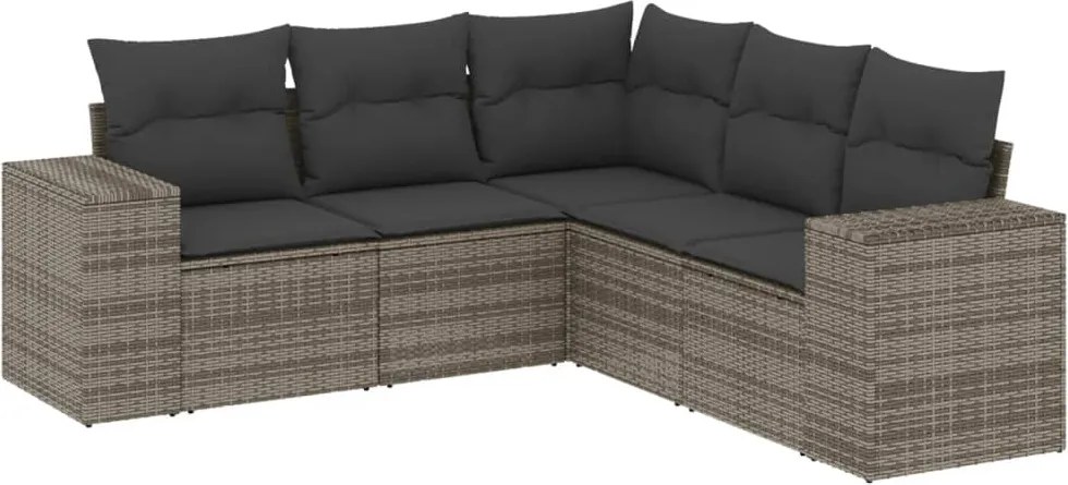 vidaXL 5 részes szürke polyrattan kerti ülőgarnitúra párnákkal