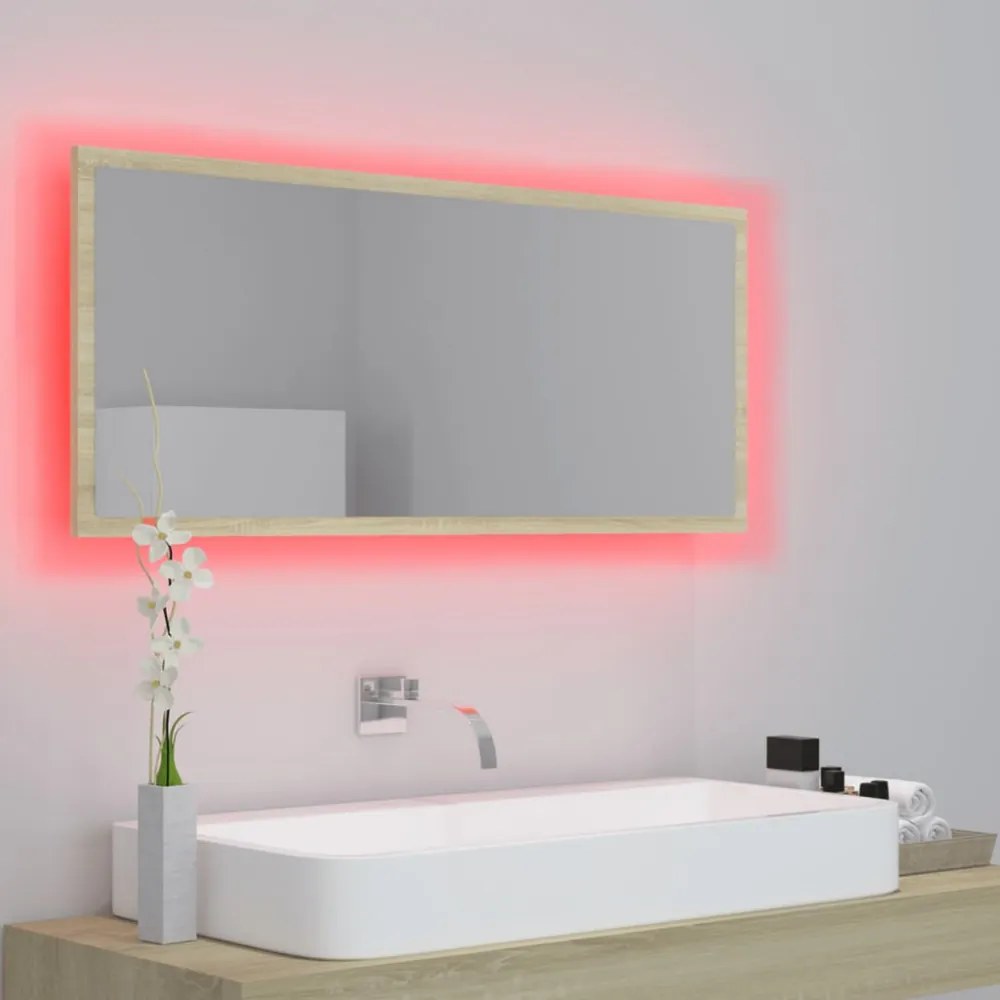 sonoma tölgy akril LED-es fürdőszobai tükör 100x8,5x37 cm