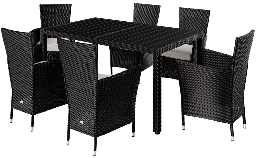 Casaria® Kerti rattan szett Berlin WPC 1+6 - fekete
